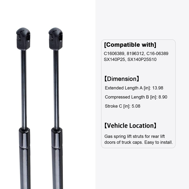 Ketofa C1606389 Truck Camper Shell Struts 14" 107N/24Lbs, Gas Spring Lift Supports Shocks for Topper Rear Window (2 Pack) - Image 4